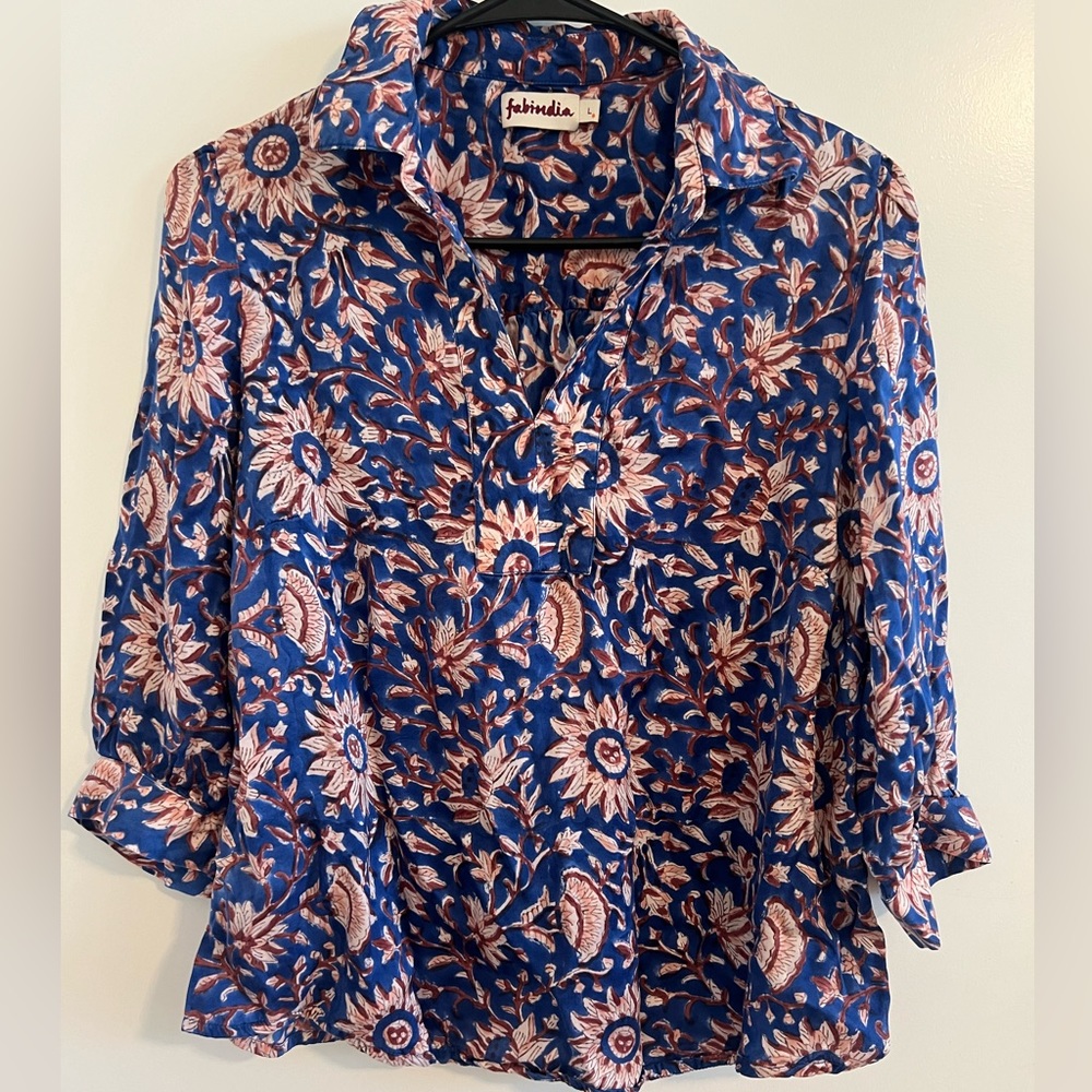 Printed shirt top with long sleeves